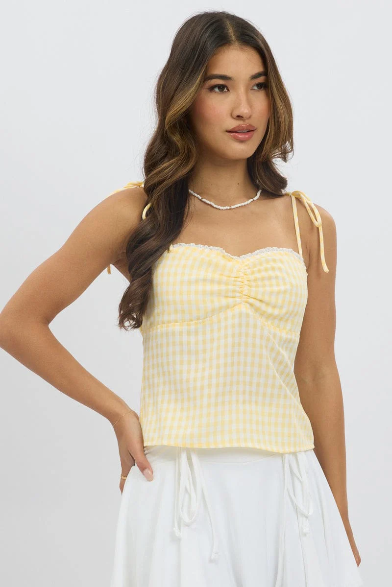 Yellow Check Cami Top Backless - Image 3