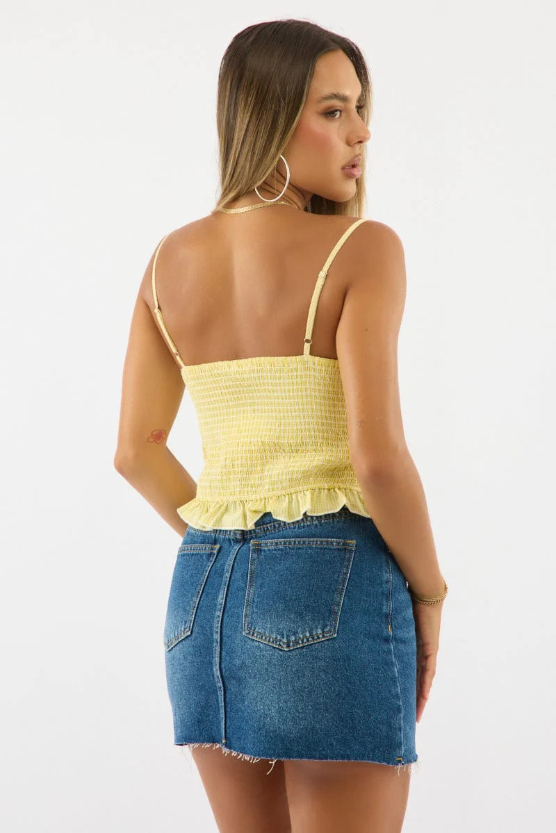 Yellow Check Corset Top Sleeveless Lace Up - Image 4