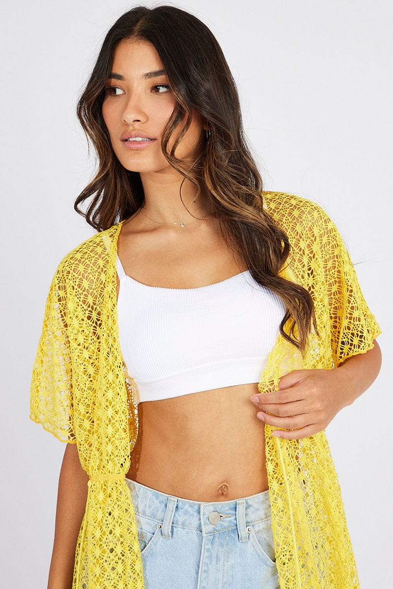 Yellow Crochet Cardigan Short Sleeve - Image 3