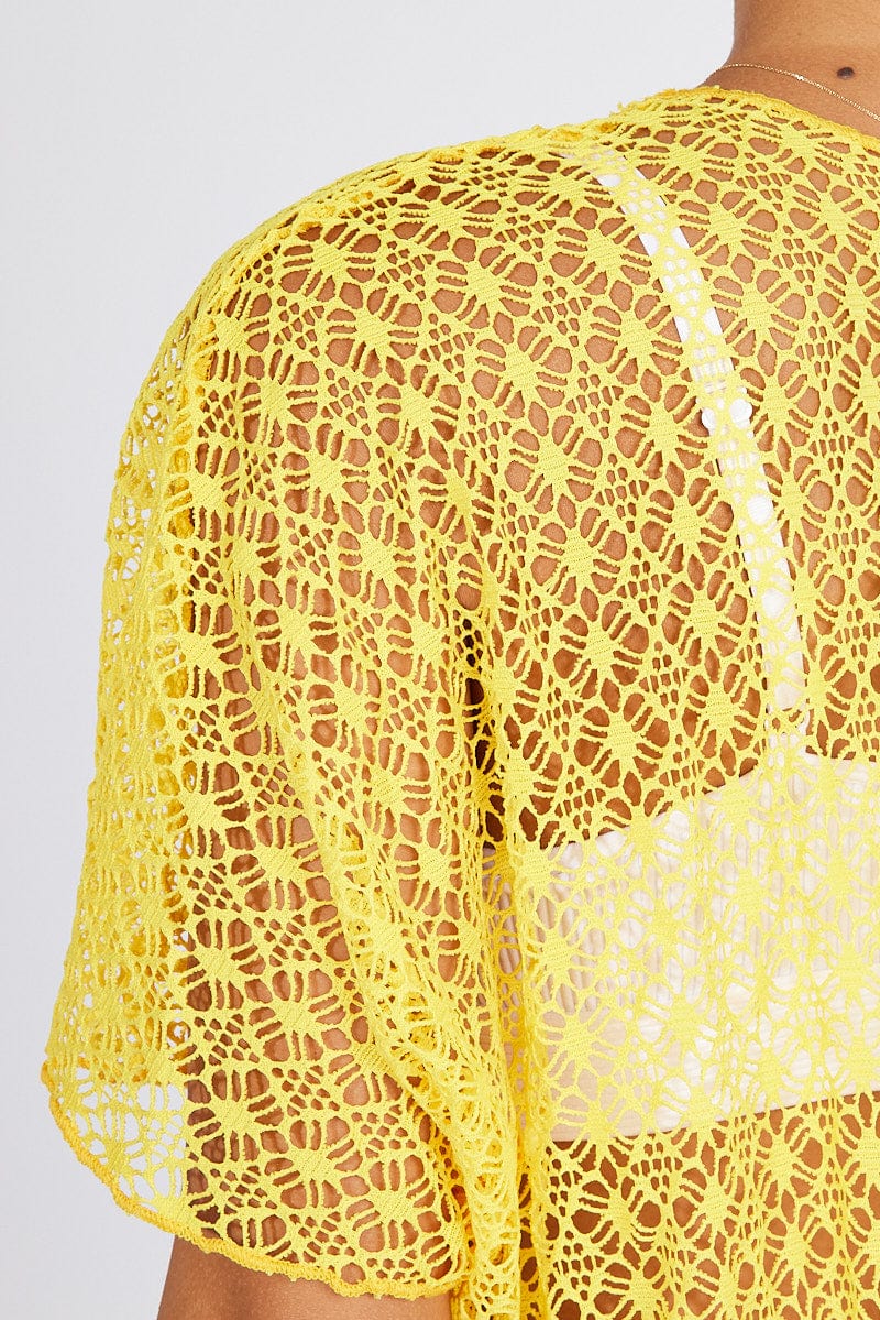 Yellow Crochet Cardigan Short Sleeve - Image 6