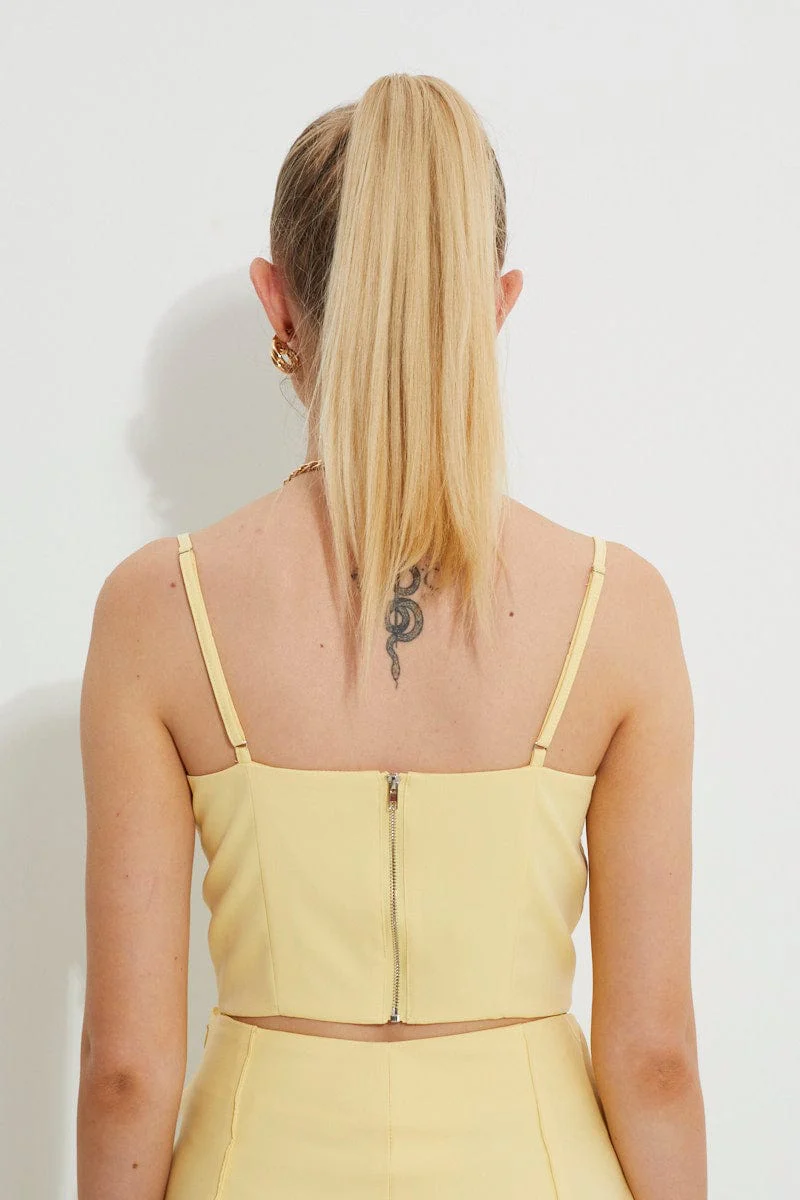 Yellow Designer Panel Detail Crop Top - Image 3