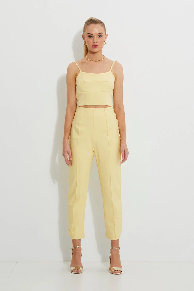 Yellow Designer Panel Detail Crop Top - Image 5