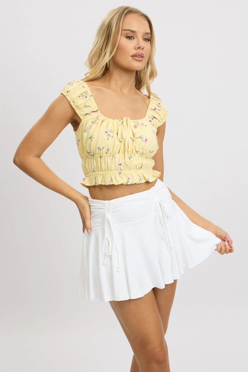 Yellow Ditsy Crop Top Short Sleeve - Image 2