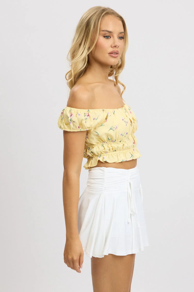 Yellow Ditsy Crop Top Short Sleeve - Image 4