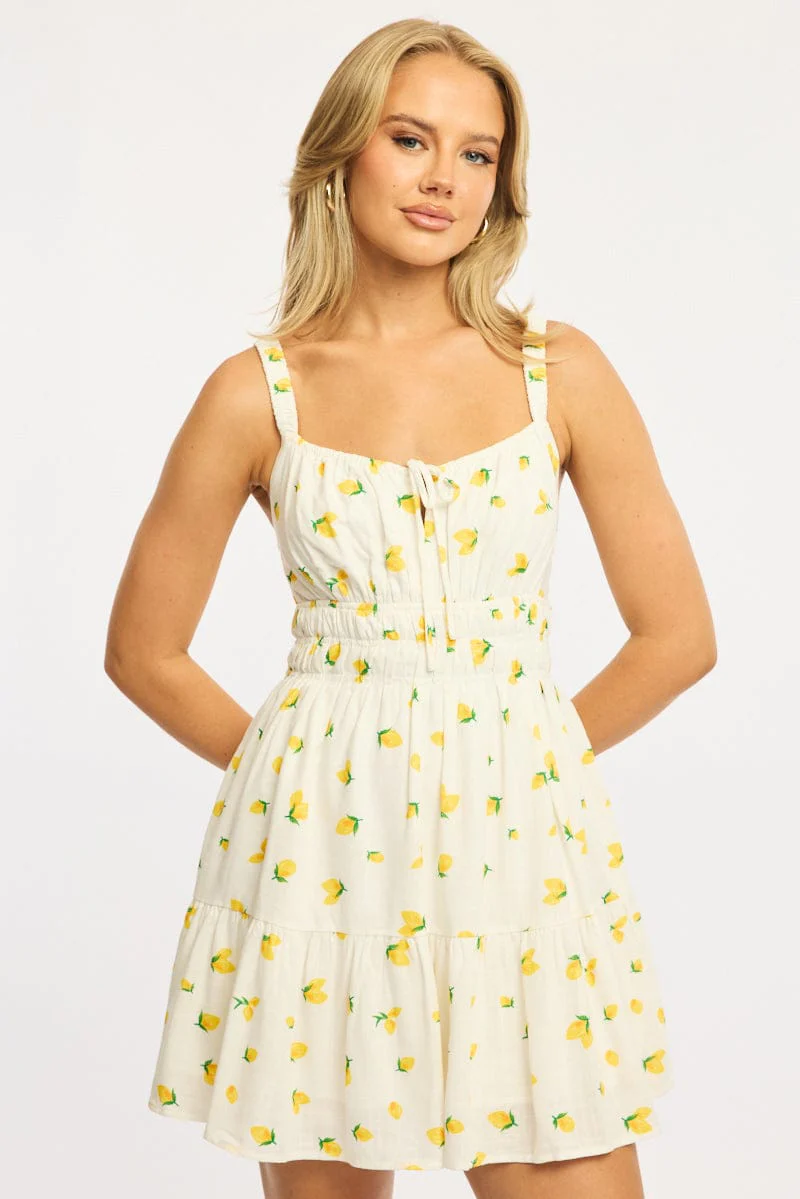 Yellow Ditsy Fit And Flare Dress Mini