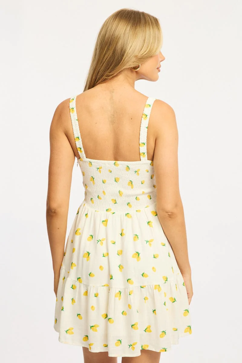 Yellow Ditsy Fit And Flare Dress Mini - Image 4