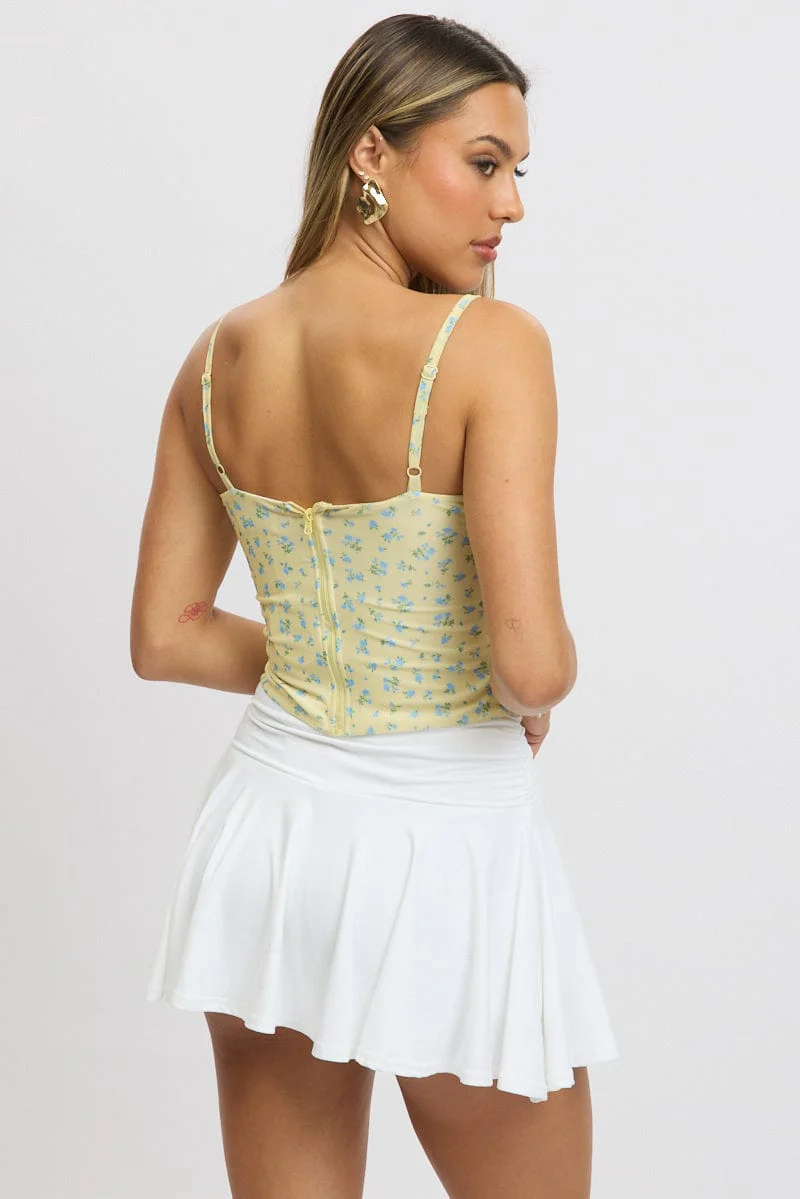 Yellow Ditsy Mesh Singlet Top - Image 5