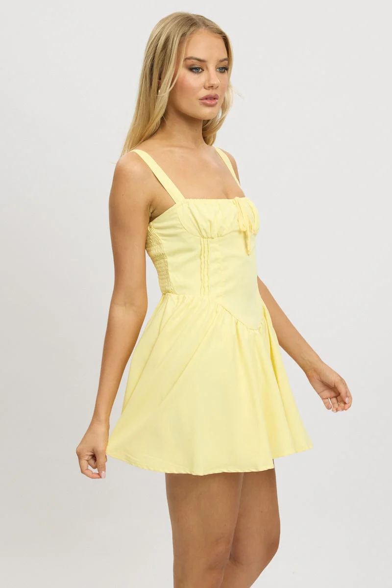 Yellow Fit And Flare Dress Corset Detail Mini - Image 4