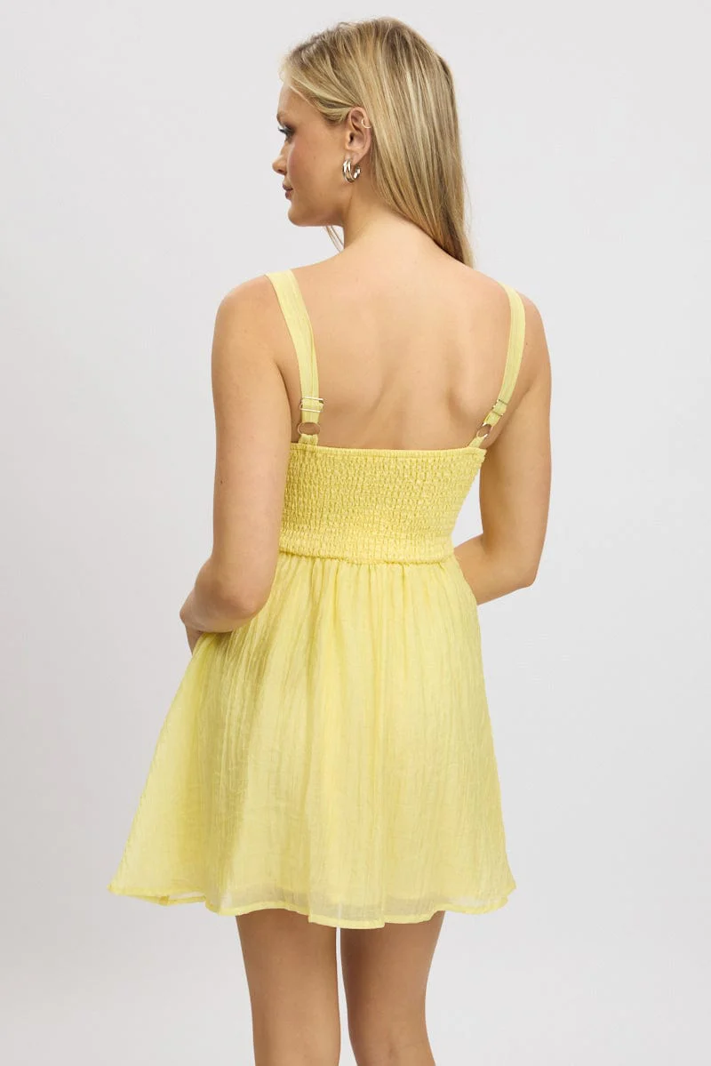 Yellow Fit And Flare Dress Mini - Image 5