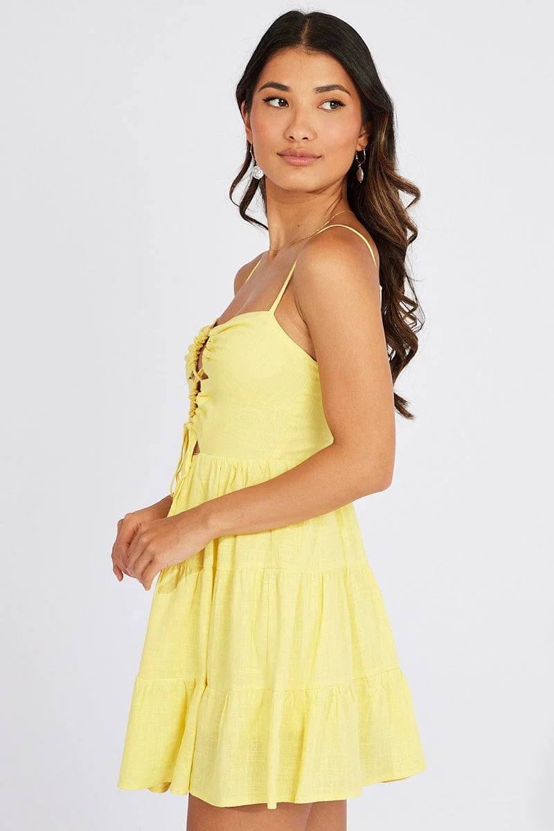 Yellow Fit And Flare Dress Strappy Mini - Image 4
