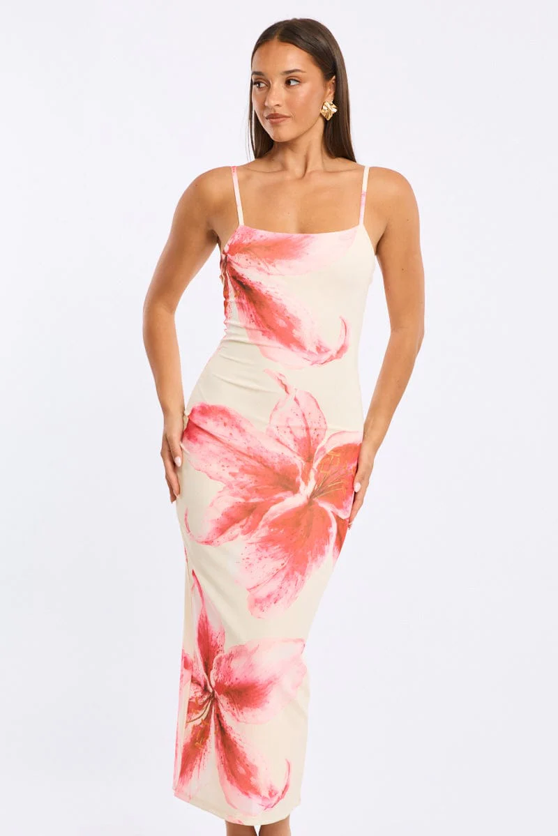 Yellow Floral Bodycon Dress Mesh - Image 2