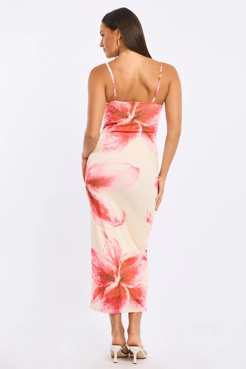 Yellow Floral Bodycon Dress Mesh - Image 4