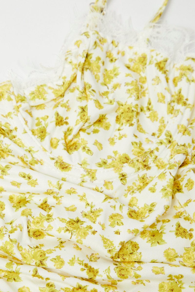 Yellow Floral Floral Print Lingerie Set - Image 2