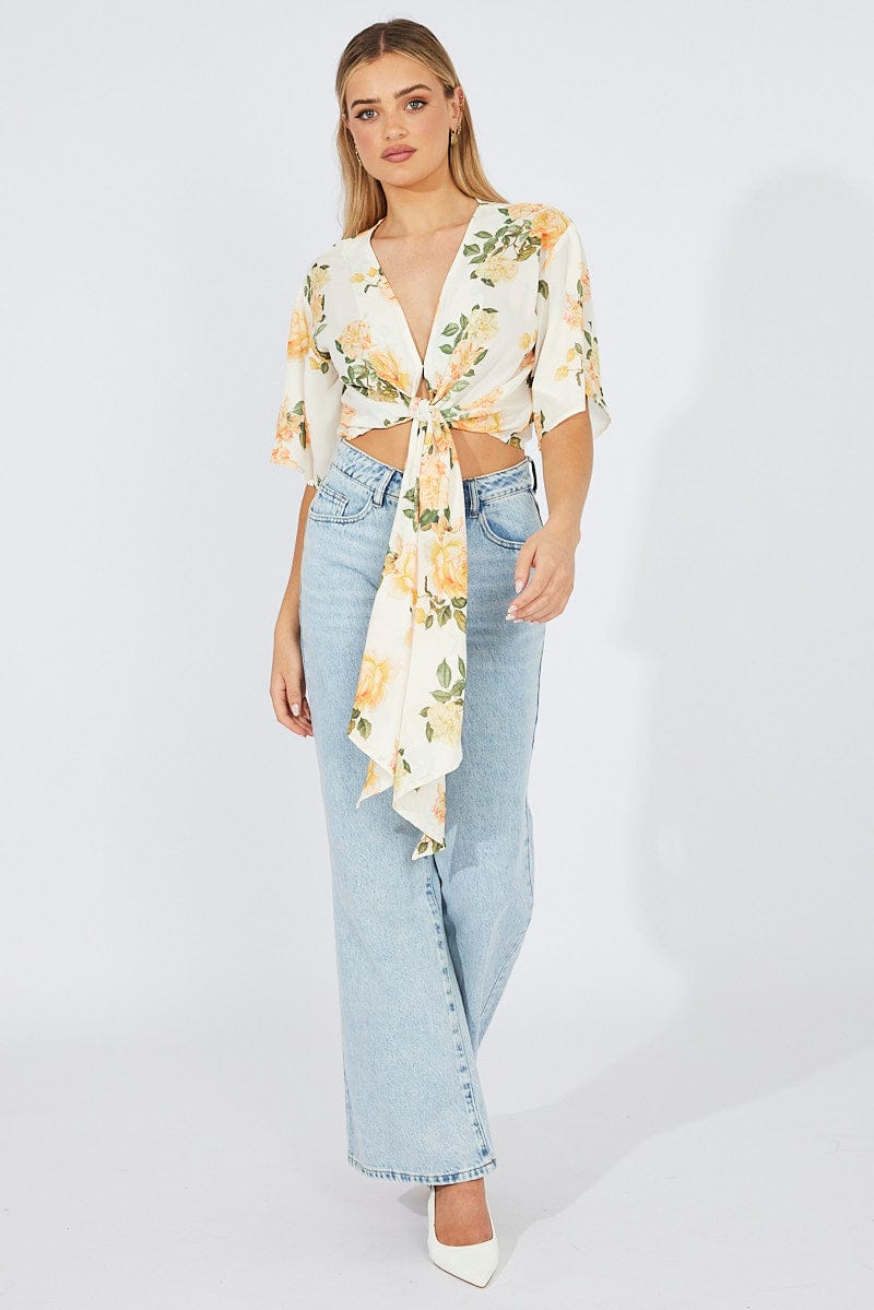 Yellow Floral Front Tie Bolero - Image 2