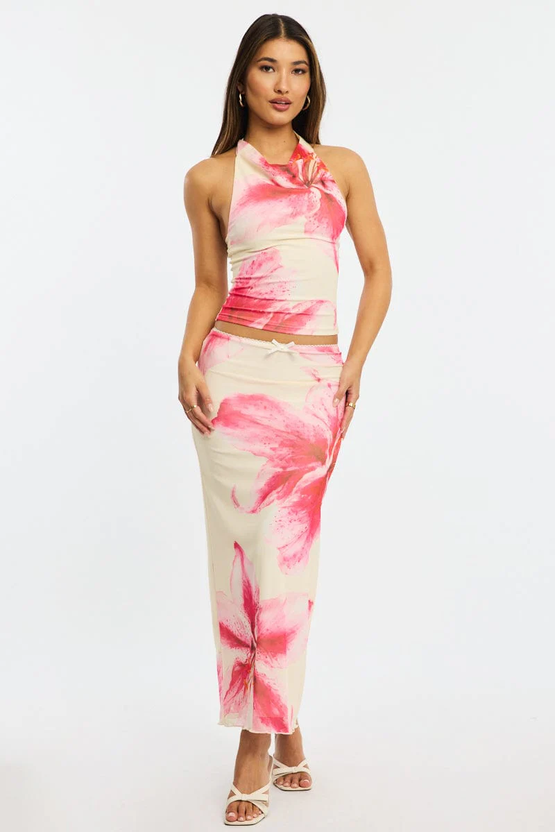 Yellow Floral Halter Neck Top Mesh - Image 2