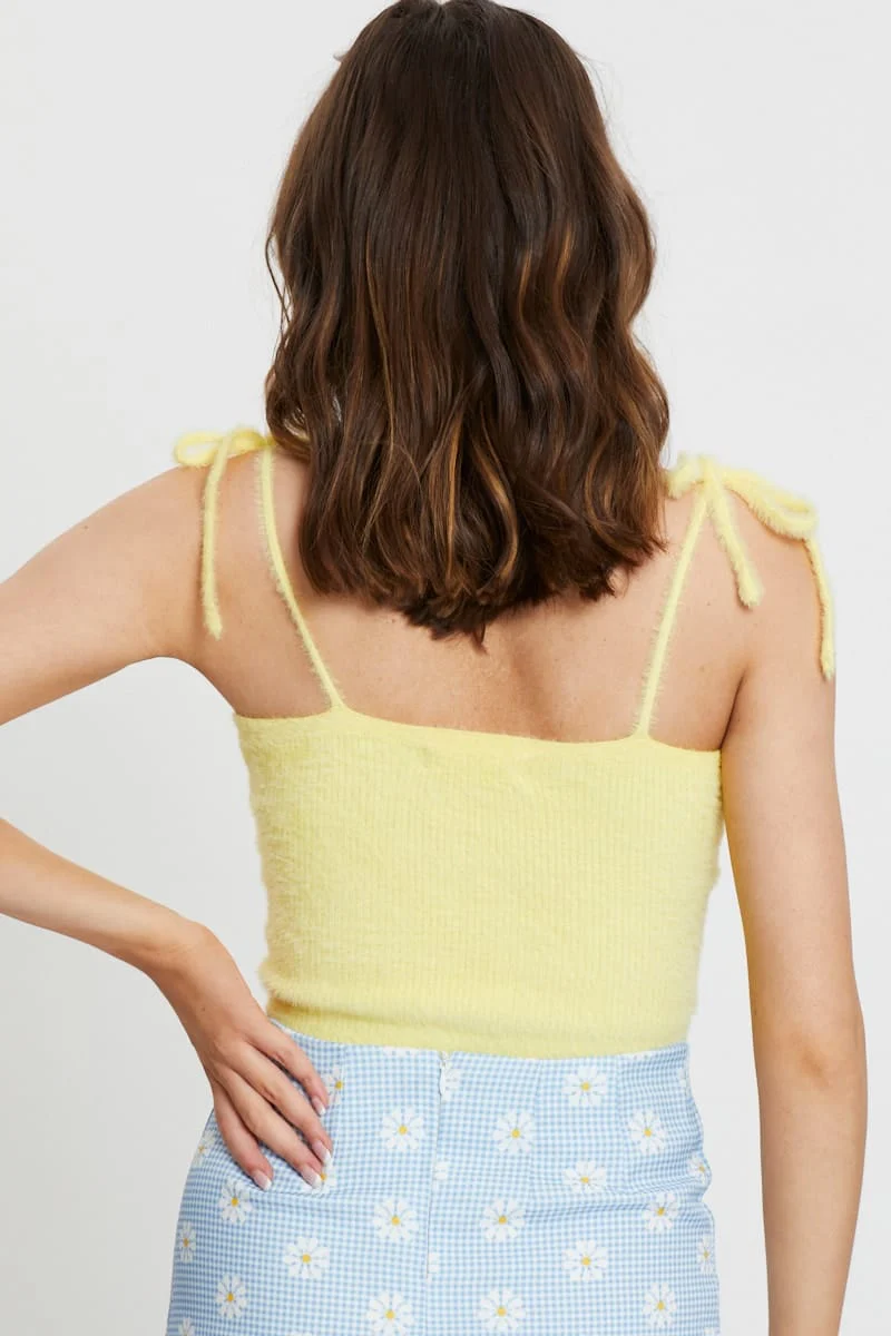 Yellow Fluffy Tie Shoulder Knit - Image 3