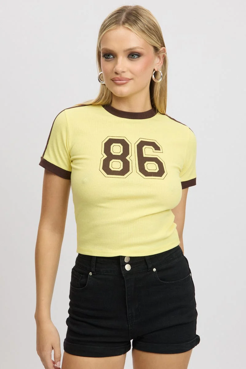 Yellow Graphic Tee Short Sleeve Contrast Binding - Image 3