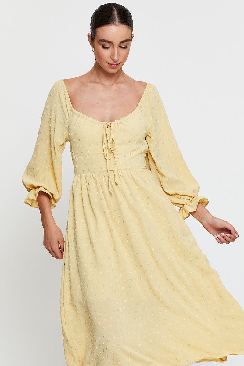 Yellow Maxi Dress Long Sleeve V Neck - Image 2
