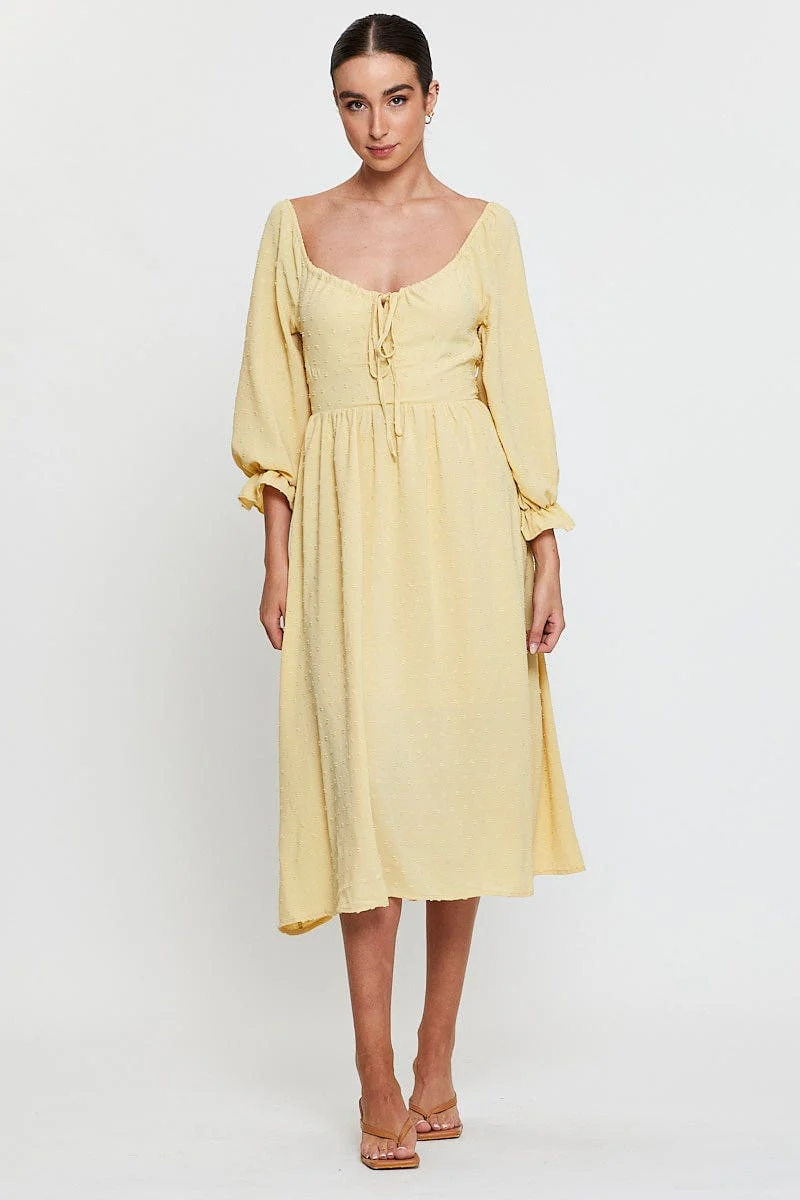 Yellow Maxi Dress Long Sleeve V Neck - Image 3