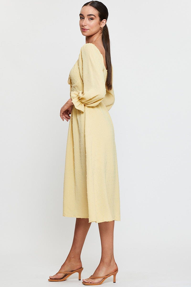 Yellow Maxi Dress Long Sleeve V Neck - Image 4