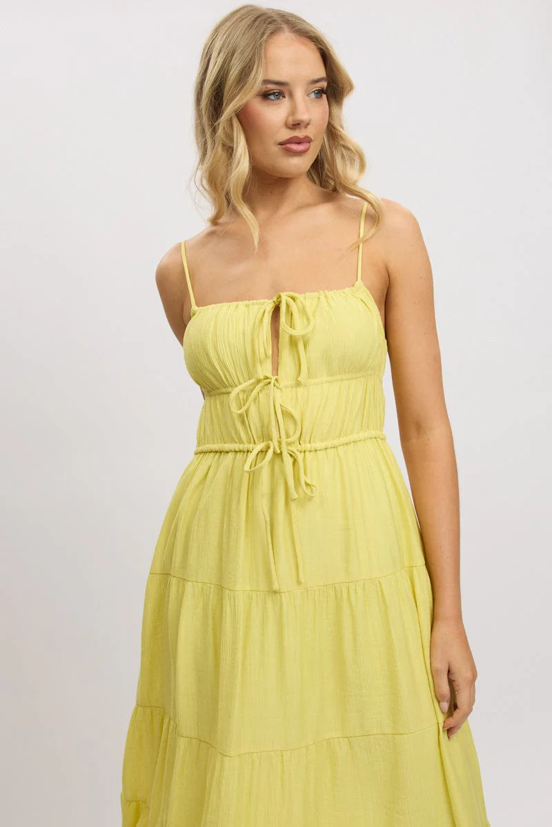 Yellow Maxi Dress Ruched Detail - Image 2