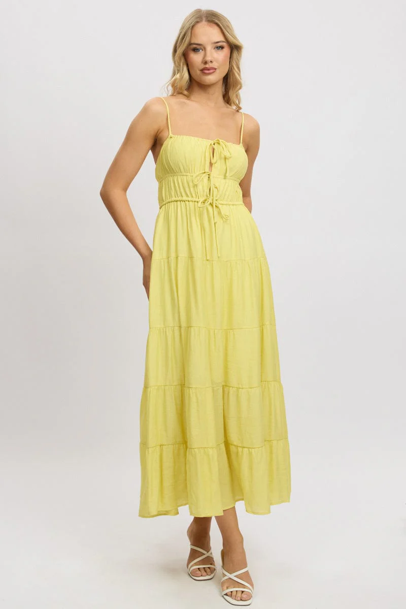 Yellow Maxi Dress Ruched Detail - Image 3