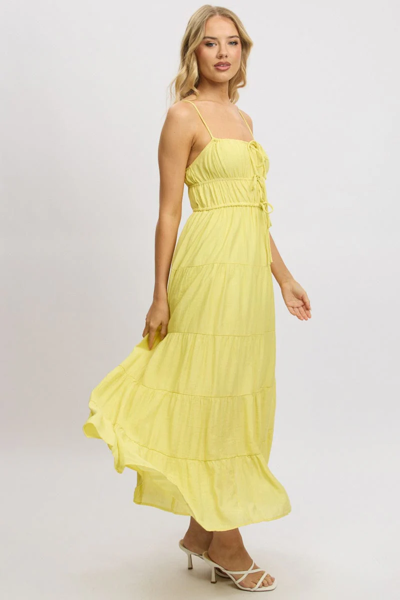 Yellow Maxi Dress Ruched Detail - Image 4