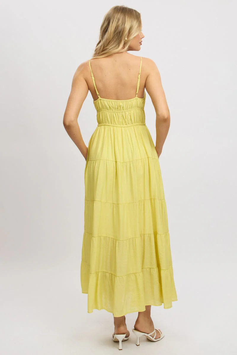 Yellow Maxi Dress Ruched Detail - Image 5