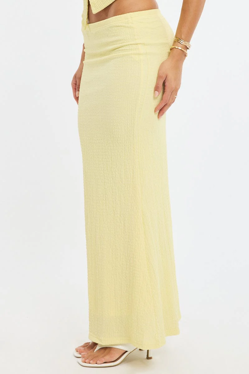 Yellow Maxi Skirt Elasticated Waist Textured Half Lined - Image 3