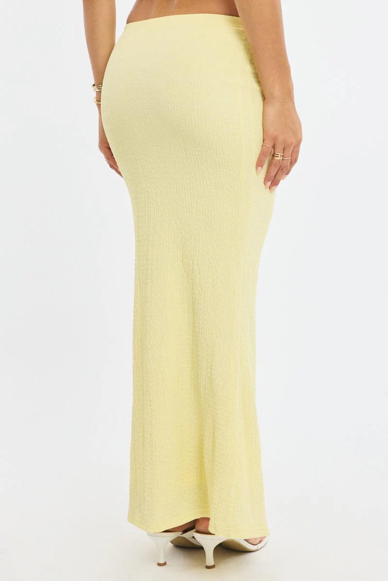 Yellow Maxi Skirt Elasticated Waist Textured Half Lined - Image 4