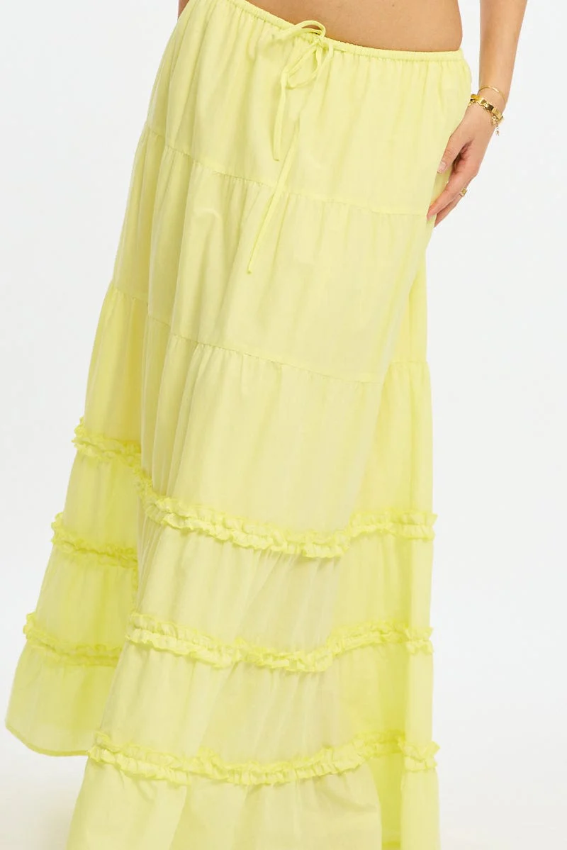Yellow Maxi Skirt Elasticated Waist Tiered Frilled Detail - Image 5