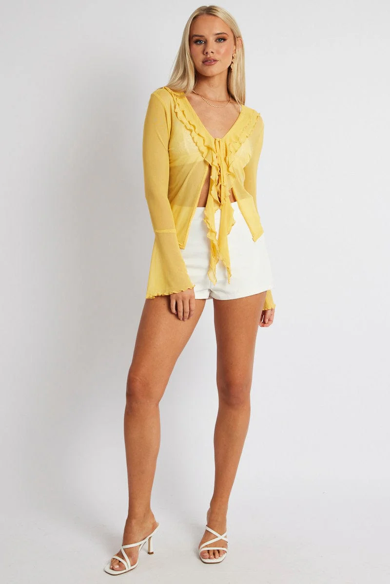 Yellow Mesh Cardigan Long Sleeve - Image 2