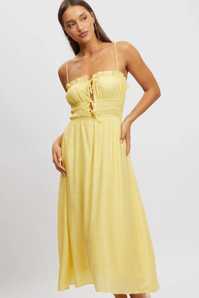 Yellow Midi Dress Ribbon Detail Strappy - Image 2