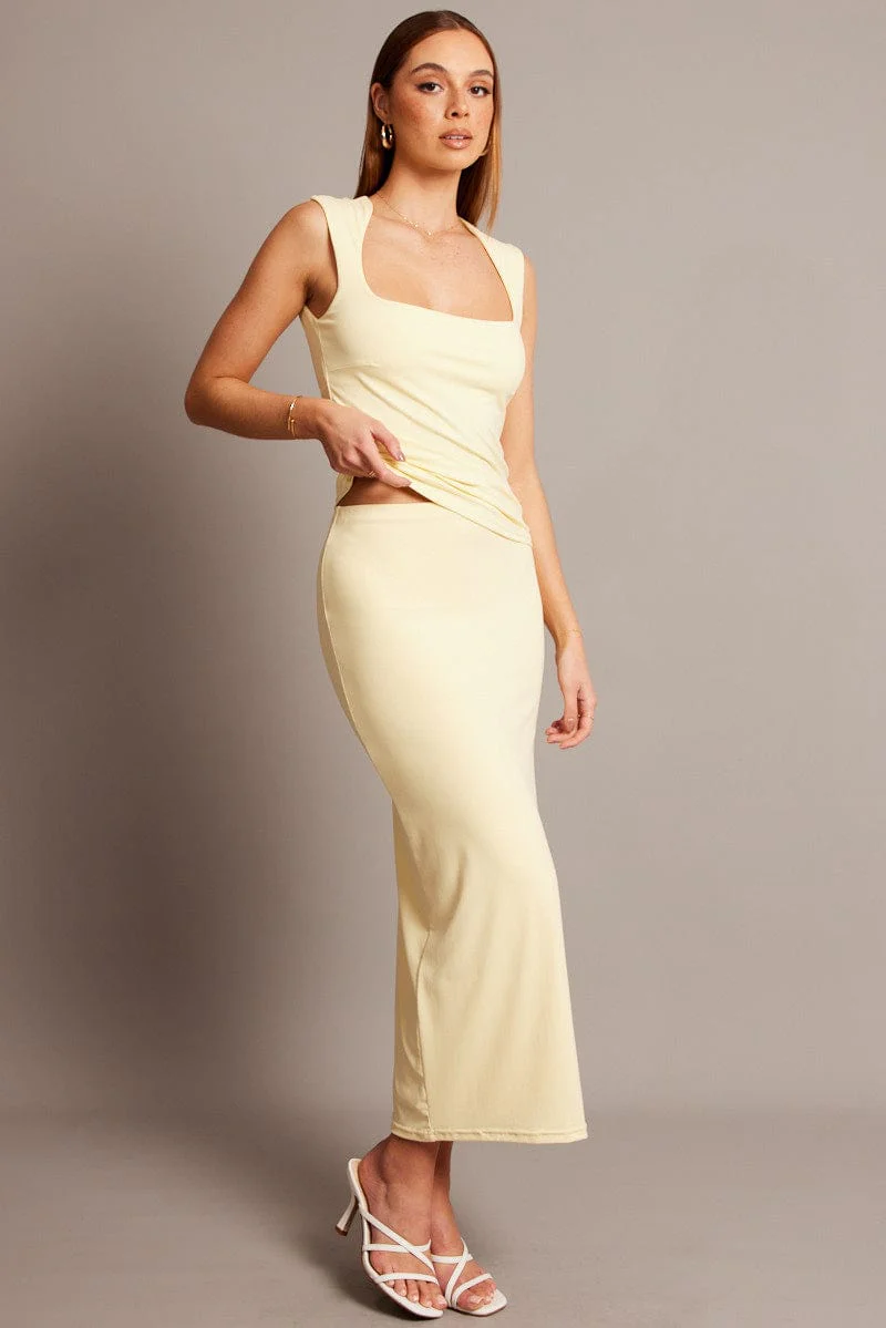 Yellow Midi Skirt High Rise Supersoft Lined - Image 3
