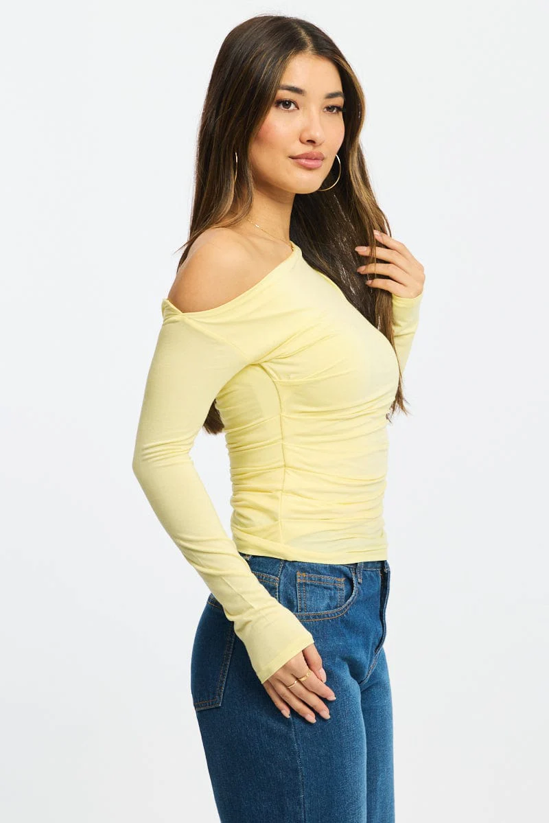 Yellow One Shoulder Top Long Sleeve Modal - Image 3