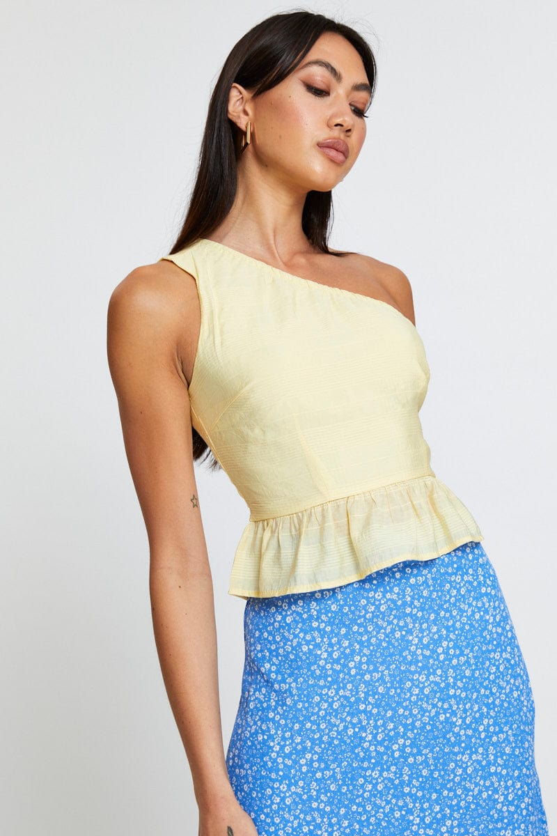 Yellow Peplum Top One Shoulder - Image 3