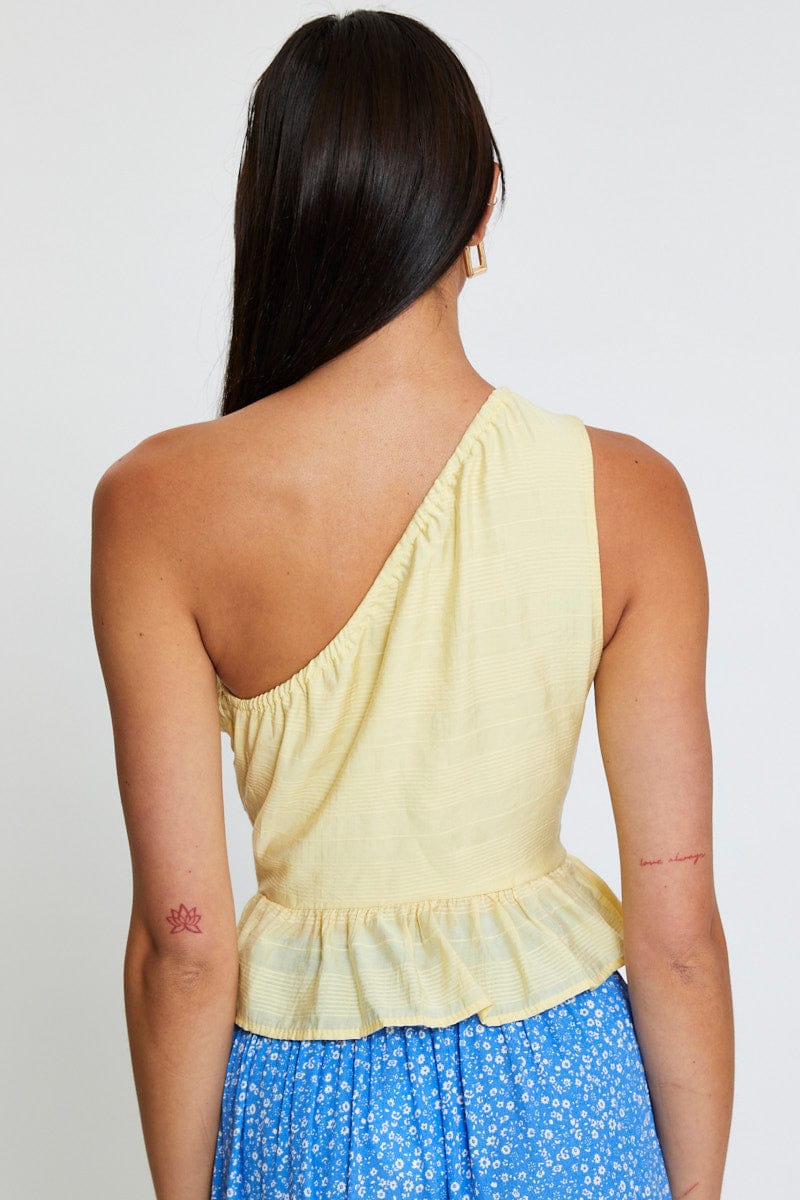 Yellow Peplum Top One Shoulder - Image 5