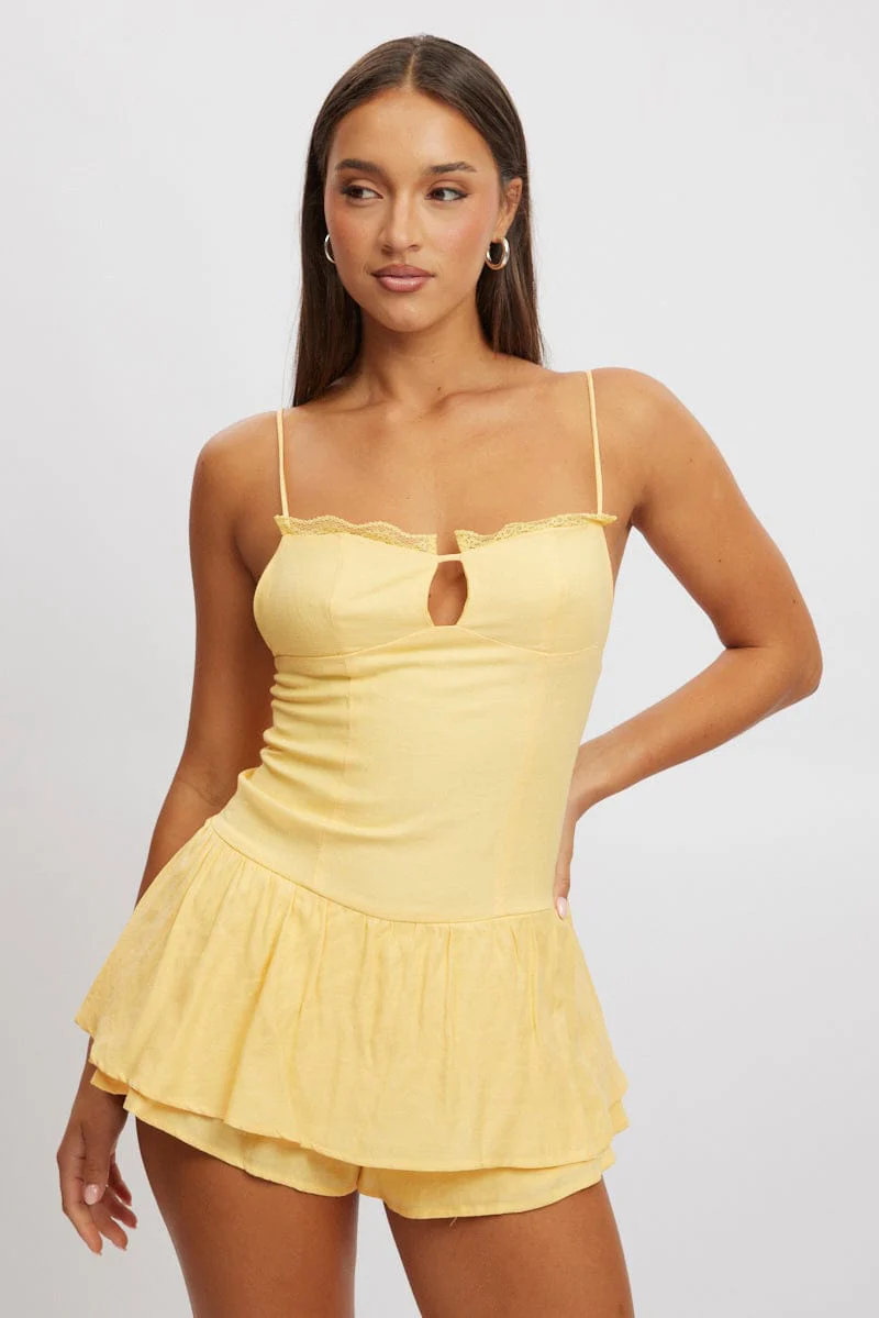 Yellow Playsuit Lace Detail - Image 2