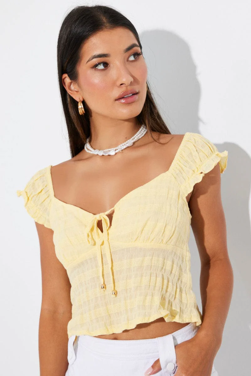 Yellow Puff Sleeve Top Short Sleeve - Image 3