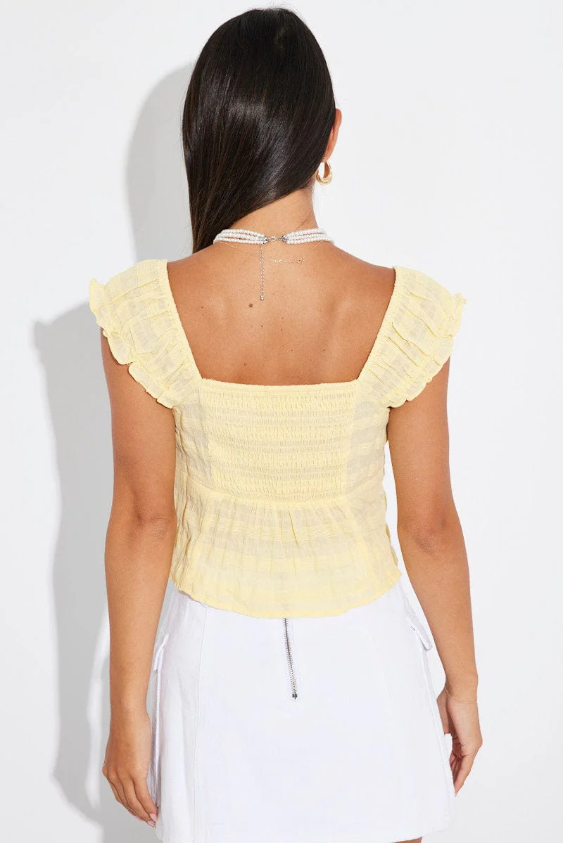 Yellow Puff Sleeve Top Short Sleeve - Image 5