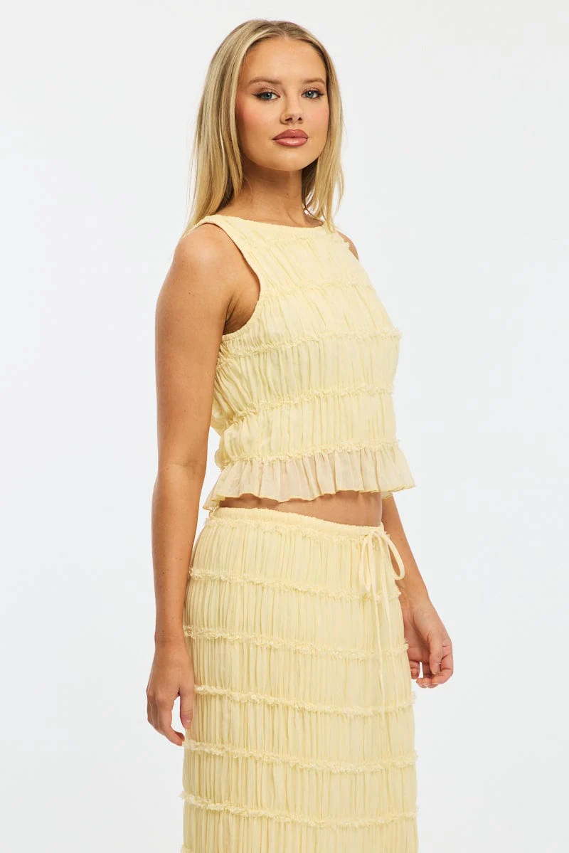 Yellow Shirred Singlet Boat Neck Longline - Image 4