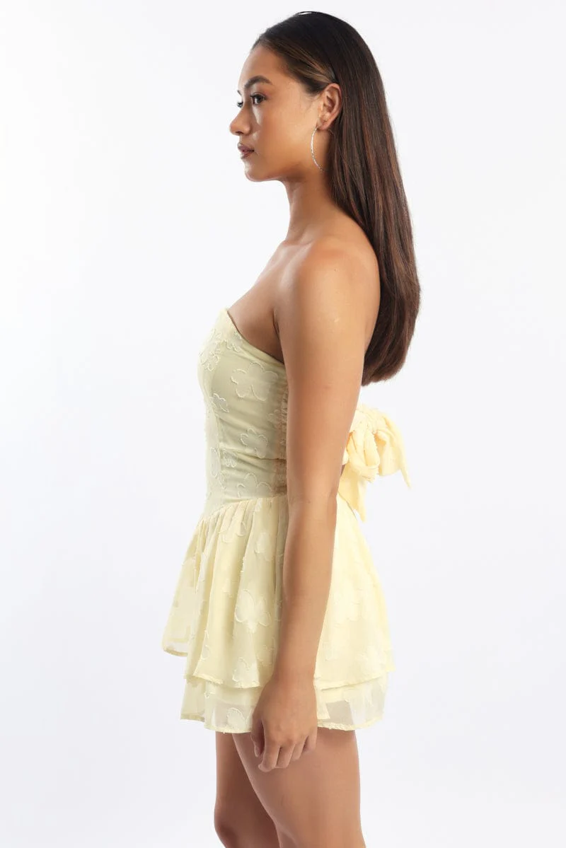 Yellow Strapless Playsuit Burn Out - Image 3