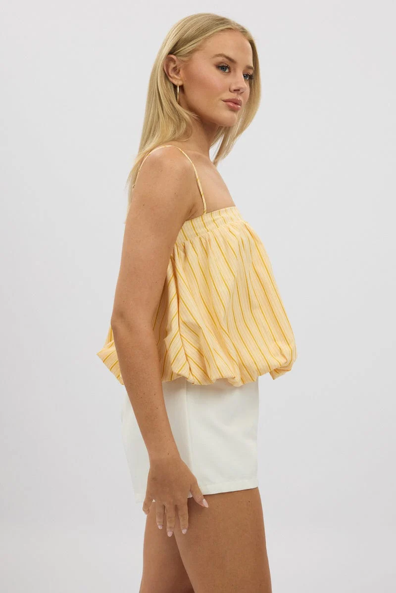 Yellow Stripe Bubble Cami Sleeveless Babydoll Balloon Volume - Image 4