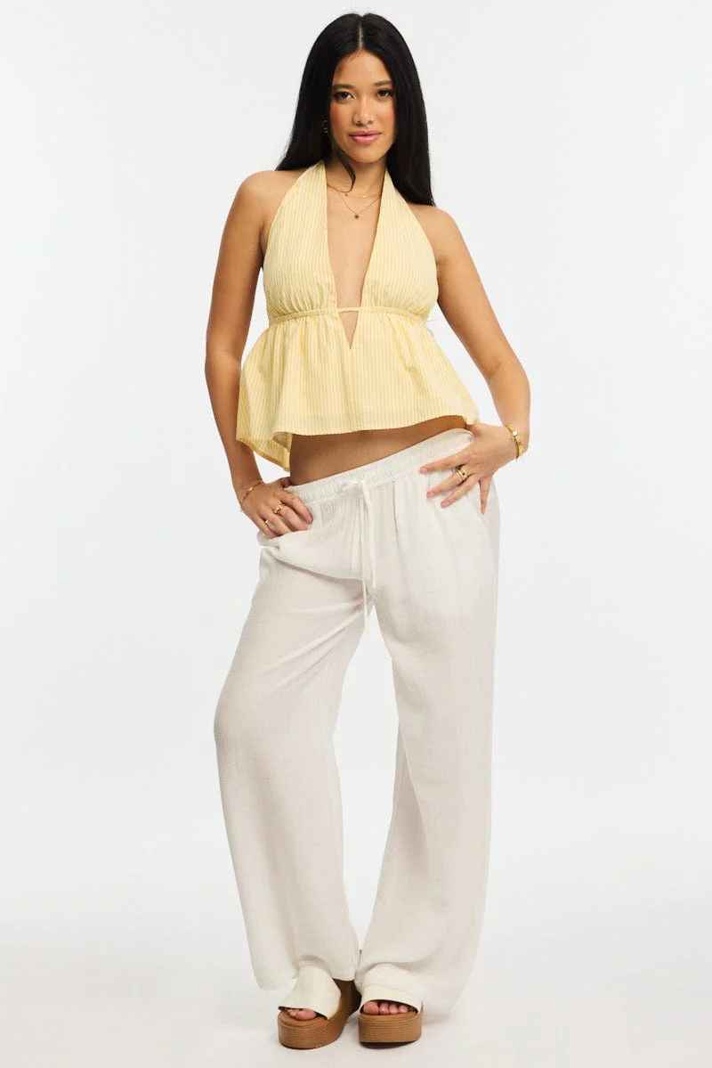 Yellow Stripe Halter Top Sleeveless V-neck Babydoll - Image 2