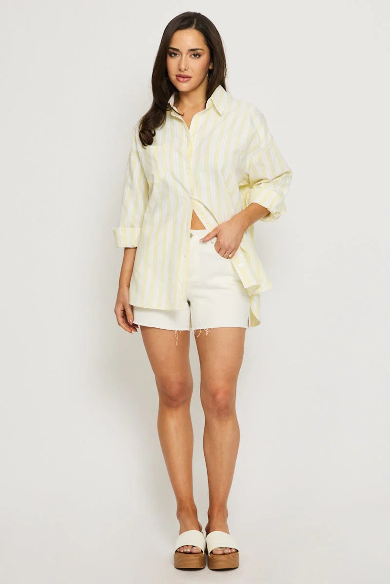 Yellow Stripe Long Sleeve Shirt Button Up Collared - Image 2