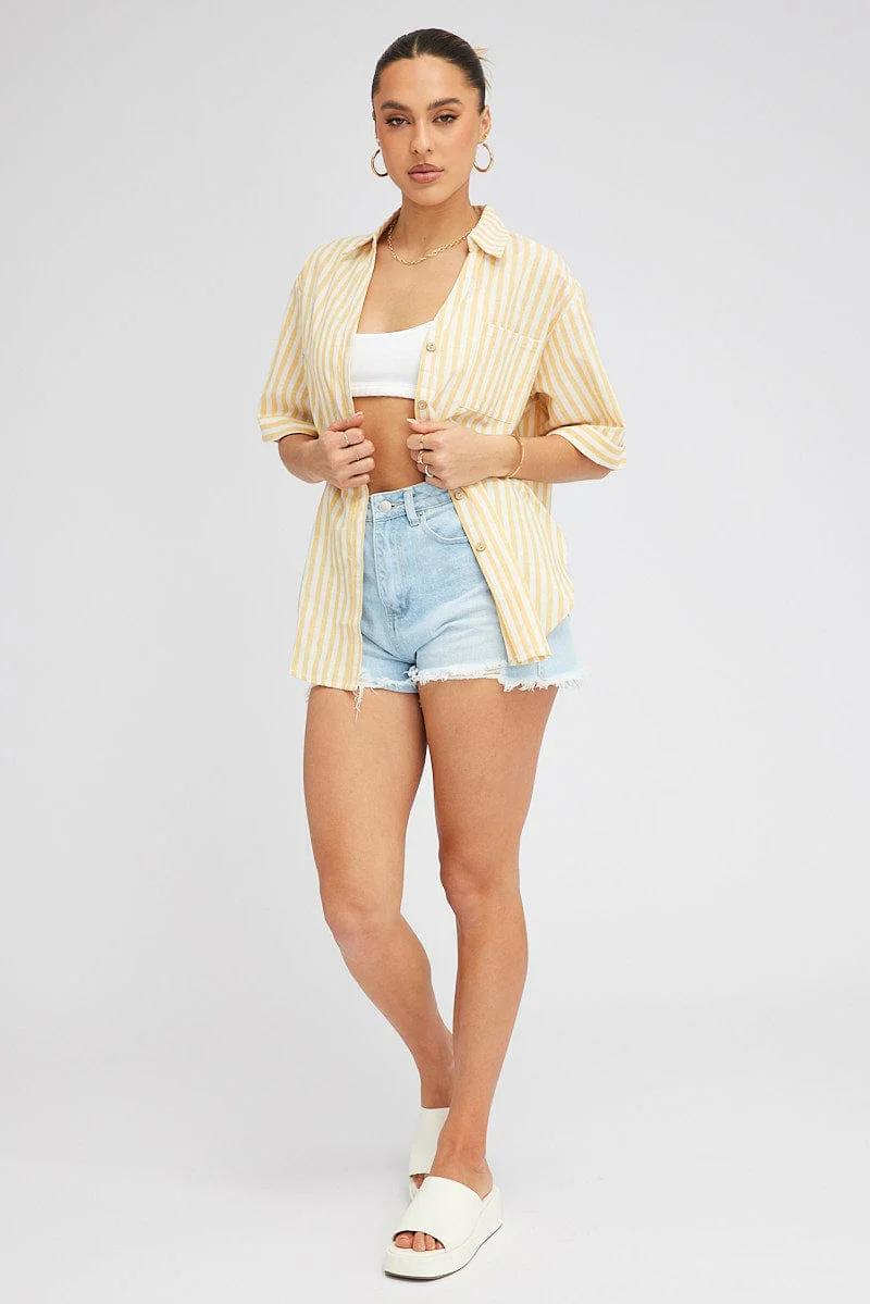 Yellow Stripe Shirt Short Sleeve Collared Neck - Image 2