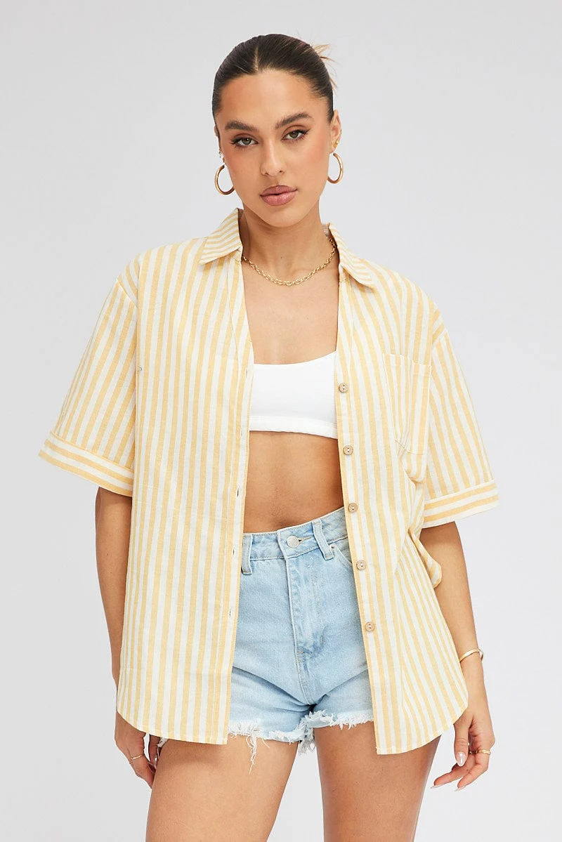 Yellow Stripe Shirt Short Sleeve Collared Neck - Image 3