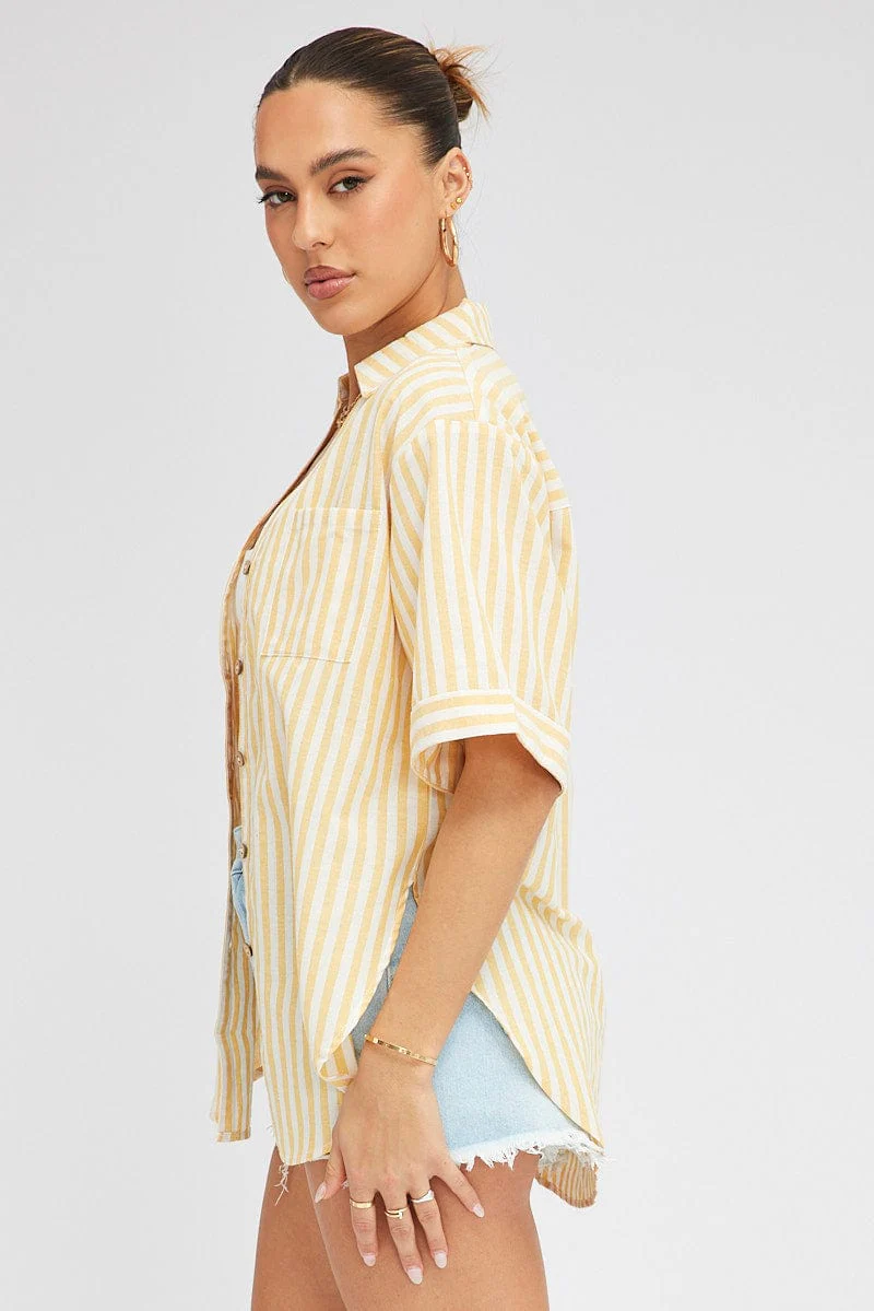 Yellow Stripe Shirt Short Sleeve Collared Neck - Image 4