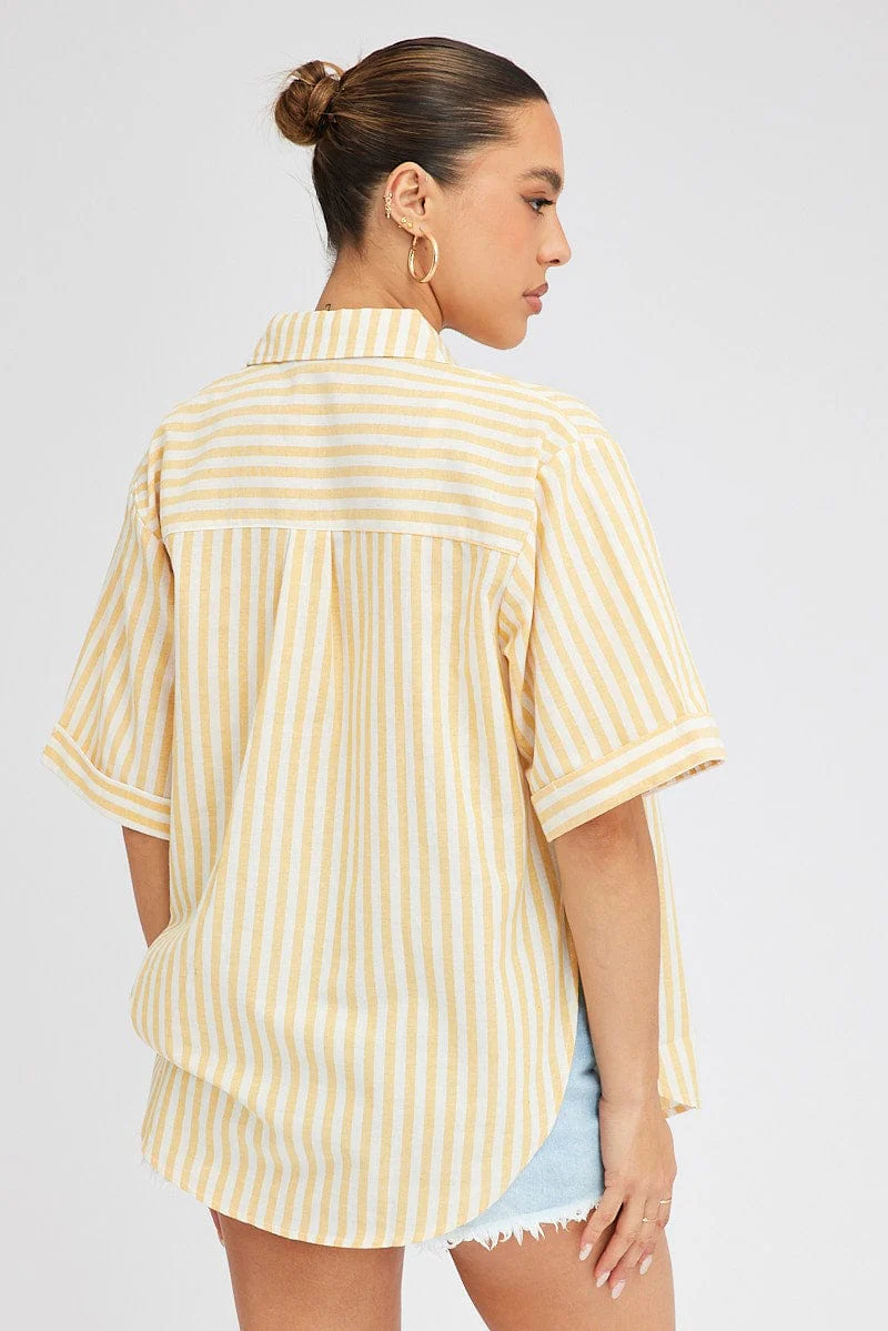 Yellow Stripe Shirt Short Sleeve Collared Neck - Image 5