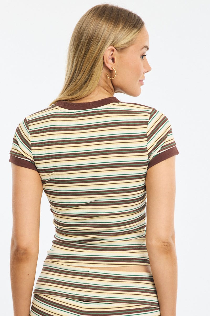 Yellow Stripe Striped Top Short Sleeve - Image 4